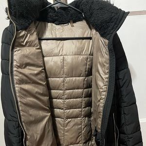 CALVIN KLEIN Black Faux Fur Hooded Padded Puffer Jacket Coat Size S